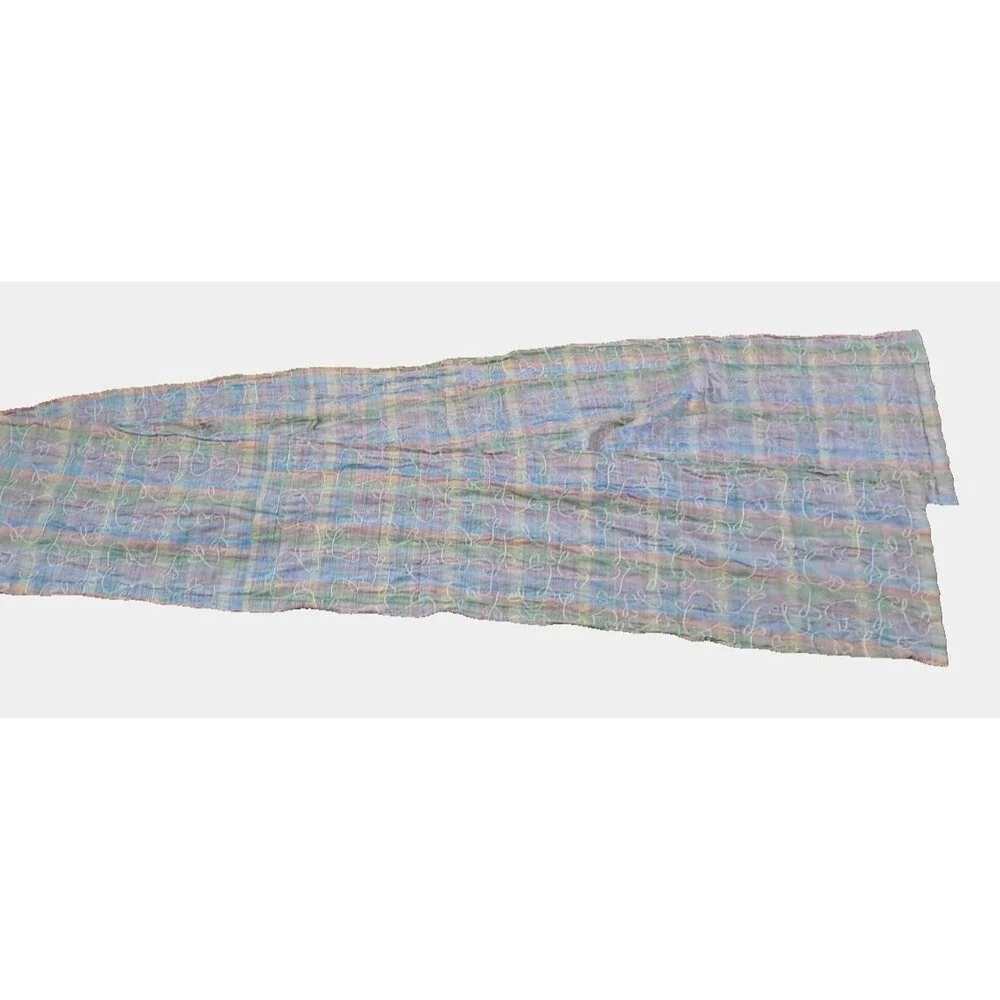 Pastel Plaid Valance Extra Long White Stitching Cottage Country 126x12